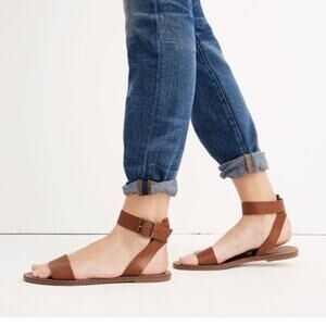 Madewell Boardwalk Sandal Women Size 10 Brown Leather Ankle Strap English Saddle